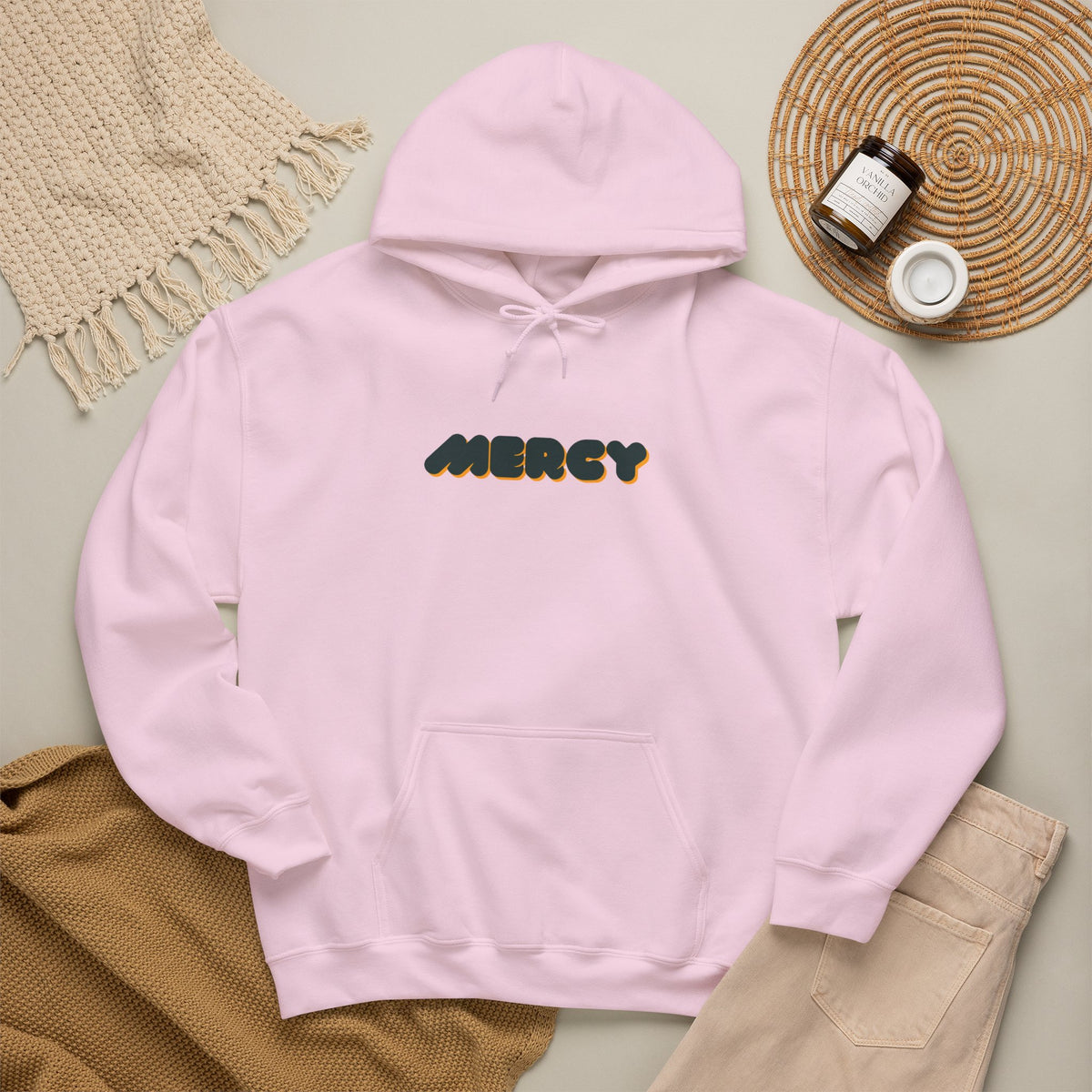 Mercy Retro Bubble Hoodie — Vintage-Inspired Mercy Graphic Sweatshirt
