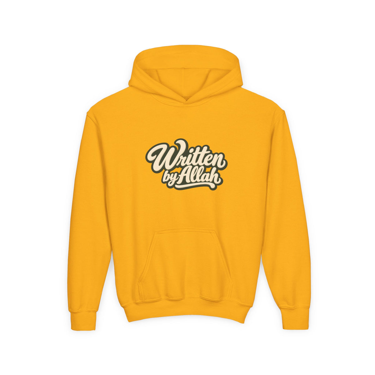 Youth Hoodie — "Written by Allah" Script Pullover for Muslim Kids