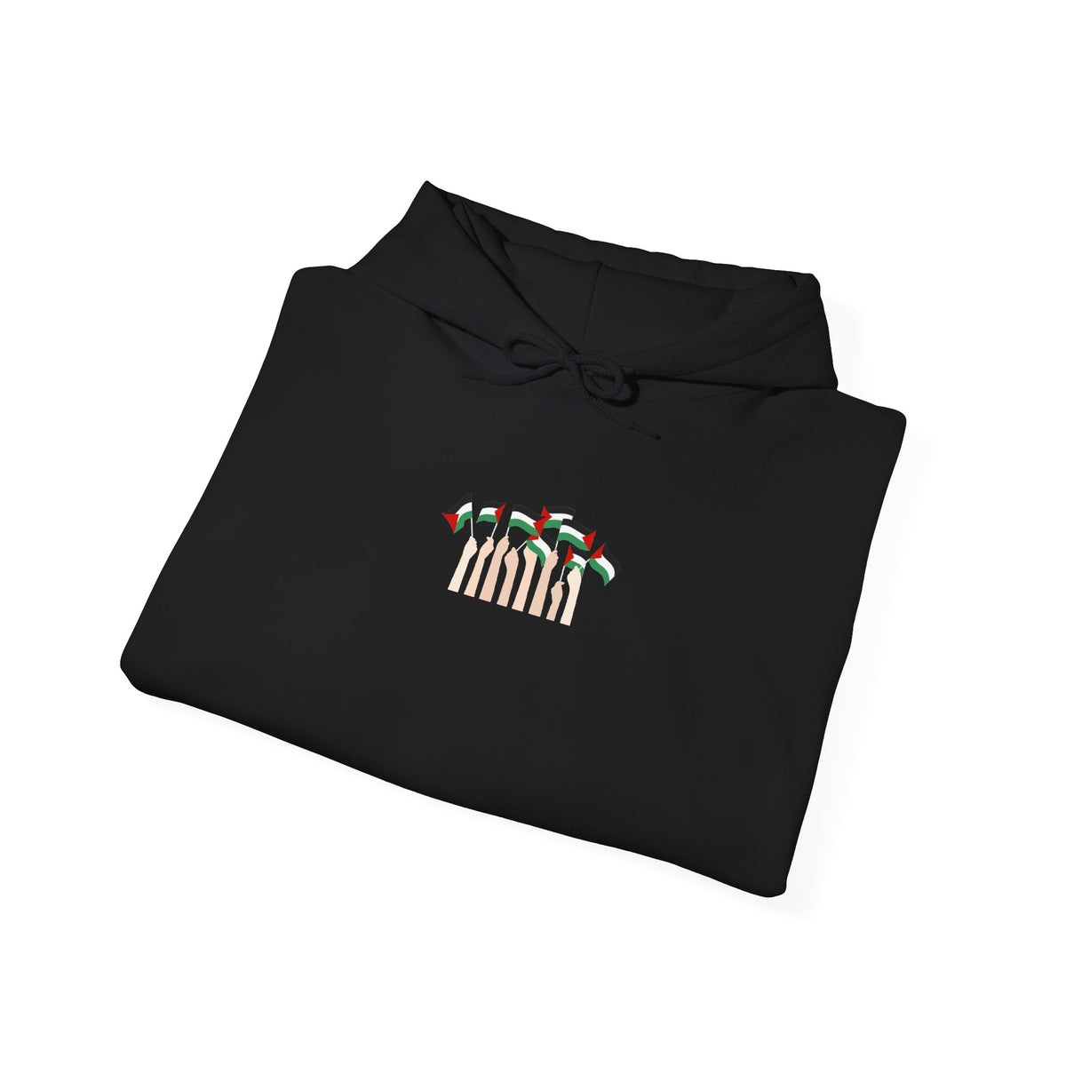 Minimal 'Calm' Palestine Flag Hoodie — Small Center Graphic