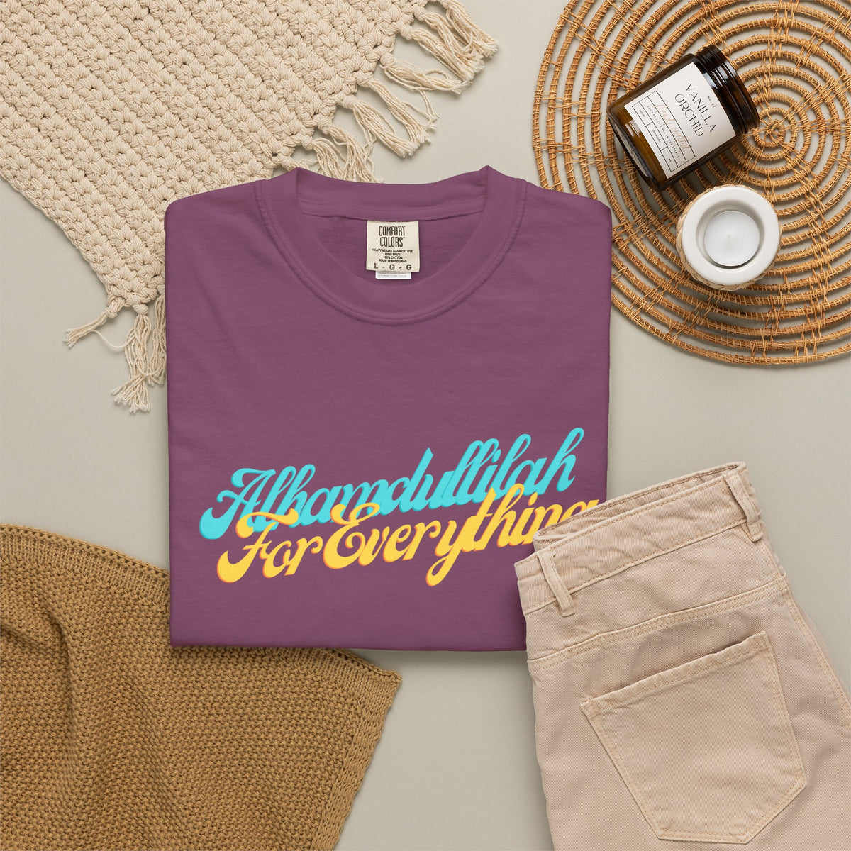 Gratitude Tee — "Alhamdulillah for Everything" Garment-Dyed T-Shirt
