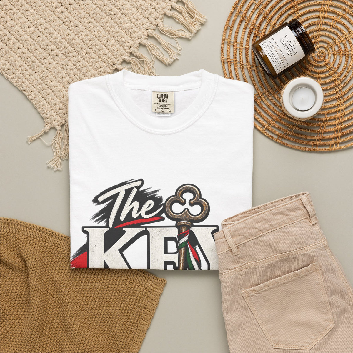 Key Still Fits T-Shirt — Vintage Key Graphic Tee with Red & Green Accents