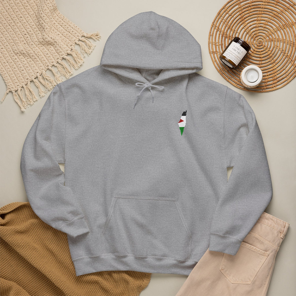 Minimalist Palestinian Flag Hoodie – Small Chest Emblem