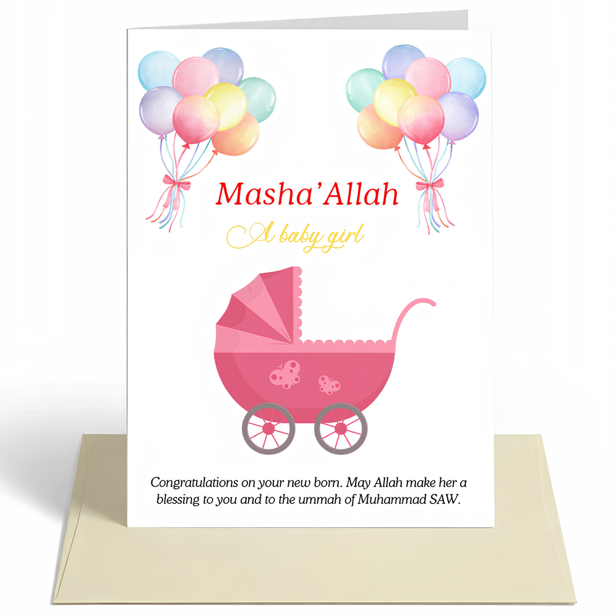 Islamic Baby Girl Greeting Card | Masha'Allah Newborn Du’a Card