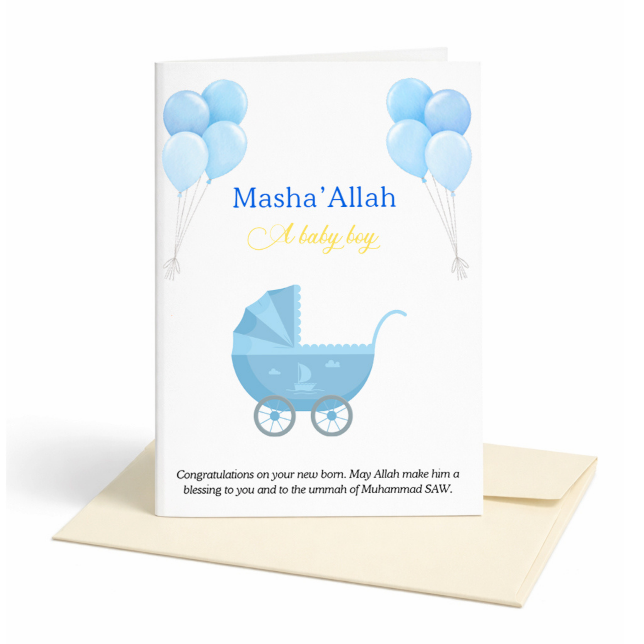 Islamic Baby Boy Greeting Card | MashaAllah Newborn Du’a Card