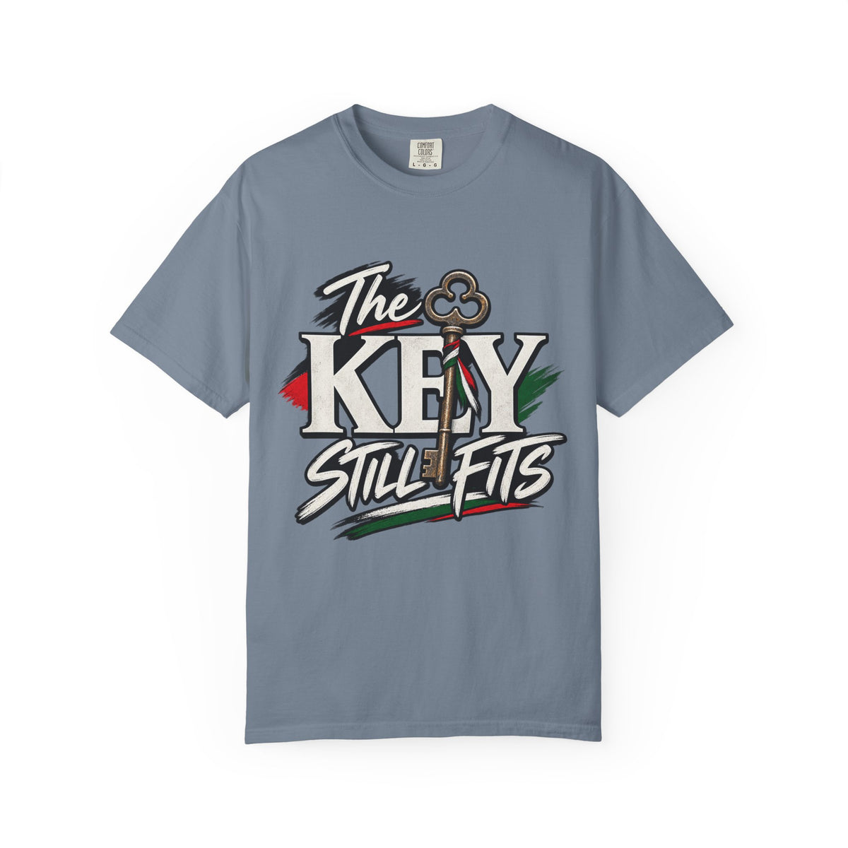 Key Still Fits T-Shirt — Vintage Key Graphic Tee with Red & Green Accents