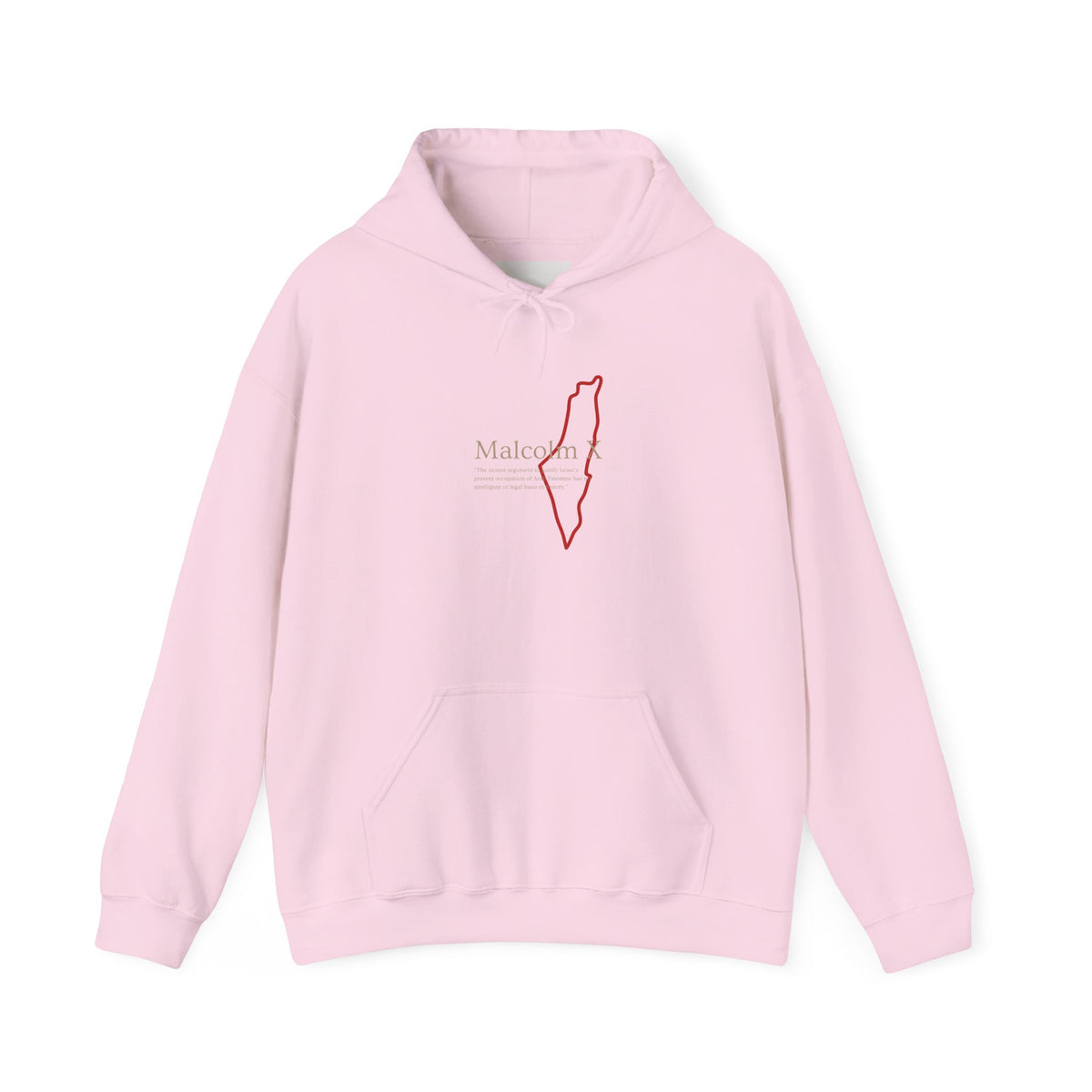 Malcolm X Palestine Quote and Map Hoodie – Minimalist Line Art Map Pullover