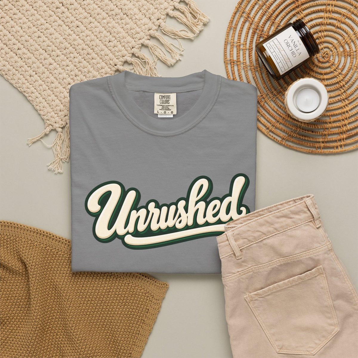 Unrushed Script T-Shirt — Vintage Retro Graphic Tee