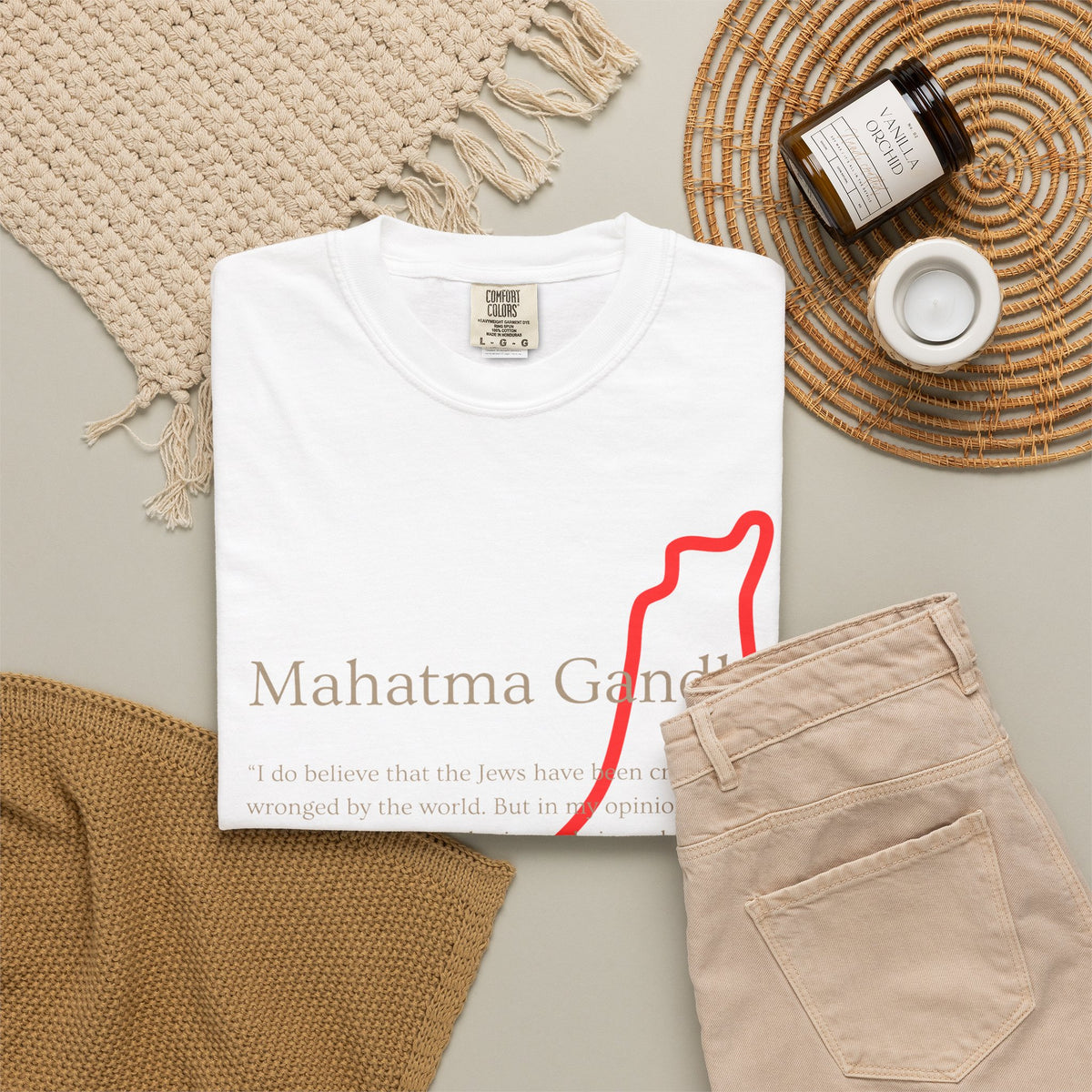 Gandhi Quote T-Shirt with Red Palestine Outline Map