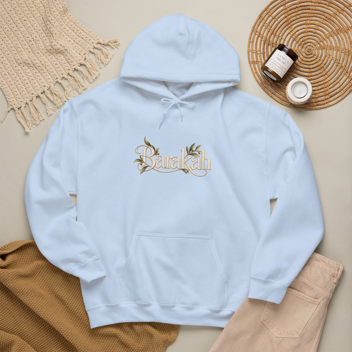 Floral Beach Hoodie — Vintage Script 'Beach' Graphic Pullover