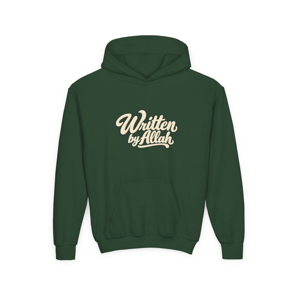 Youth Hoodie — "Written by Allah" Script Pullover for Muslim Kids
