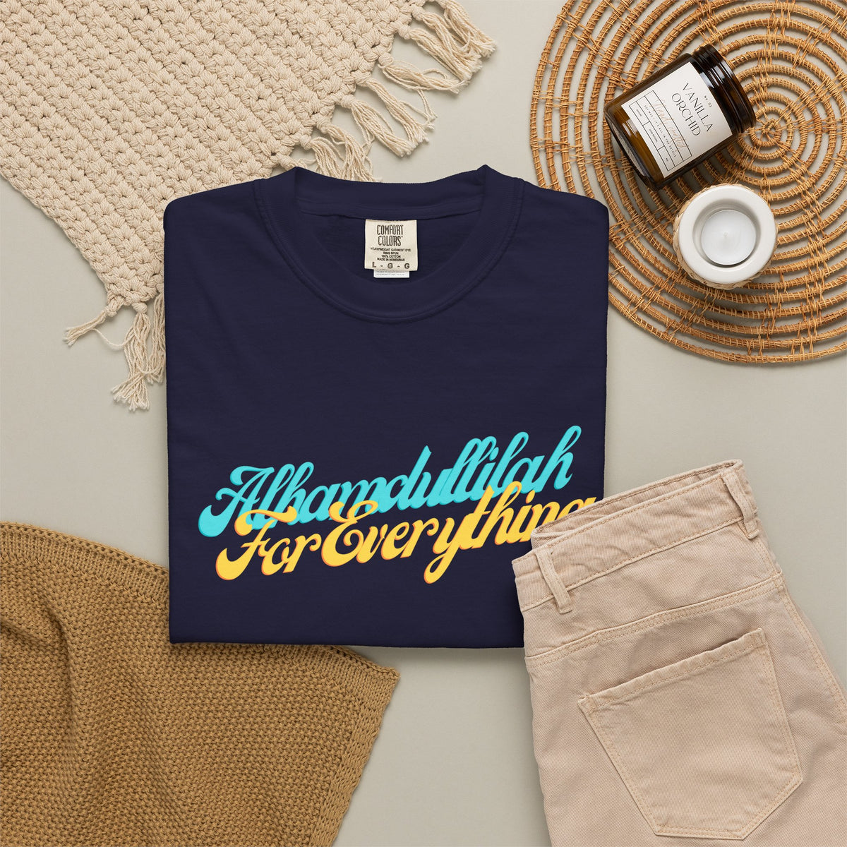Gratitude Tee — "Alhamdulillah for Everything" Garment-Dyed T-Shirt