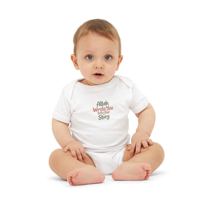 Infant Onesie "Allah Wrote You Into Our Story" – Muslim Baby Bodysuit