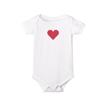 Infant One-Piece Bodysuit with Red Heart — Cute Baby Valentine or Everyday Gift