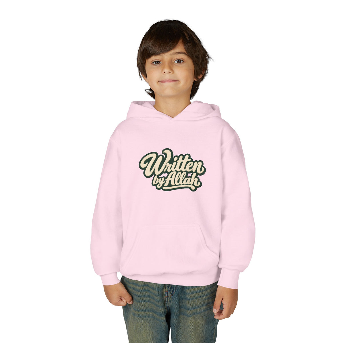 Youth Hoodie — "Written by Allah" Script Pullover for Muslim Kids