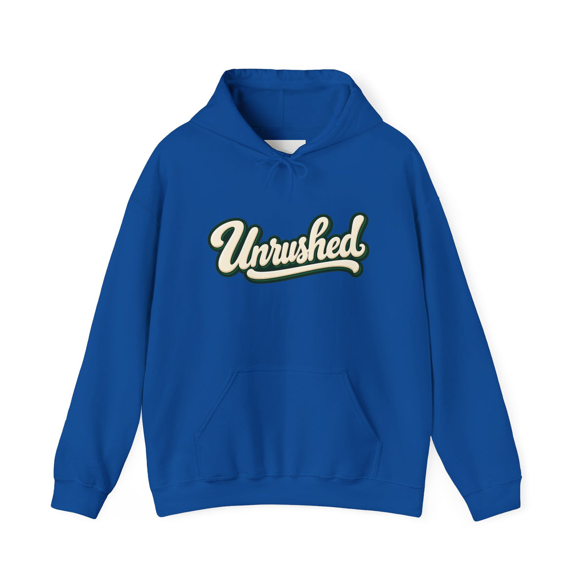 Hoodie — "Unrushed" Script Hoodie with "What Is Written Will Reach You" Back Quote