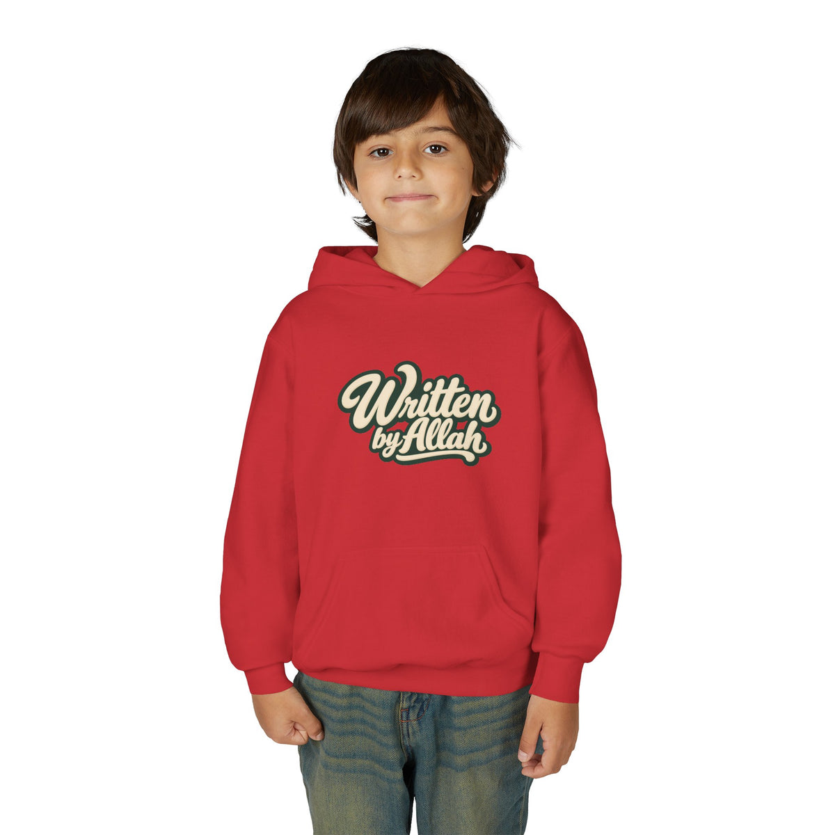 Youth Hoodie — "Written by Allah" Script Pullover for Muslim Kids