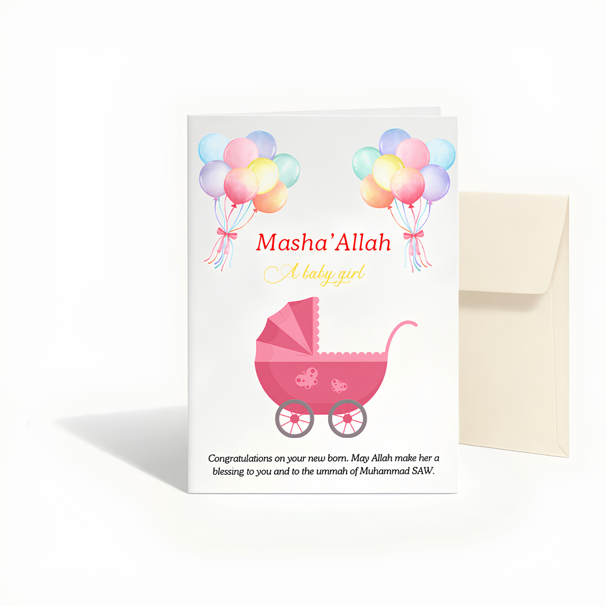 Islamic Baby Girl Greeting Card | Masha'Allah Newborn Du’a Card