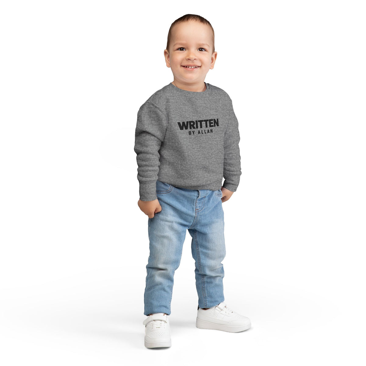 Toddler Sweatshirt — "Written by Allah" Islamic Kids Crewneck, Modest Faith Baby Gift
