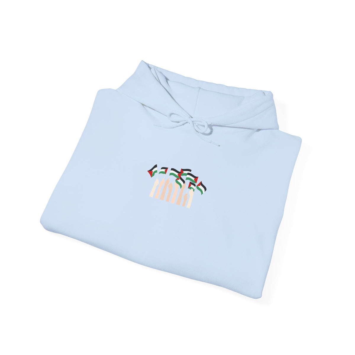 Minimal 'Calm' Palestine Flag Hoodie — Small Center Graphic