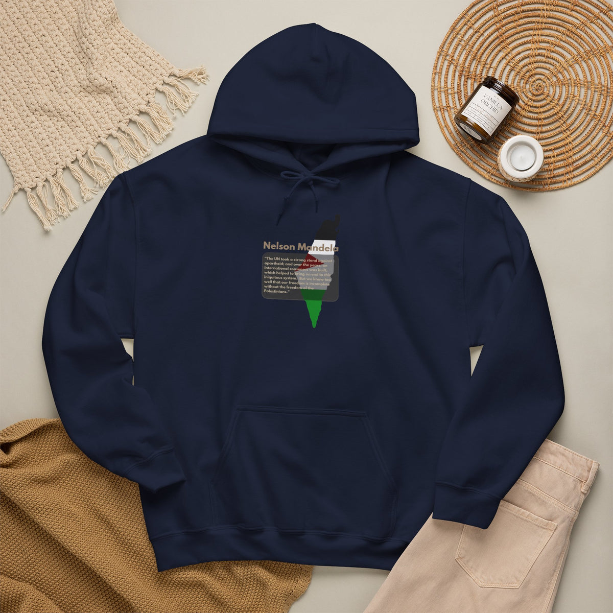 Hoodie - Nelson Mandela Quote & Palestine Flag Graphic