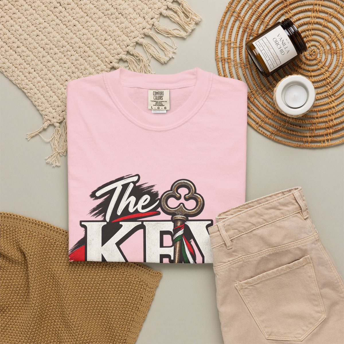 Key Still Fits T-Shirt — Vintage Key Graphic Tee with Red & Green Accents