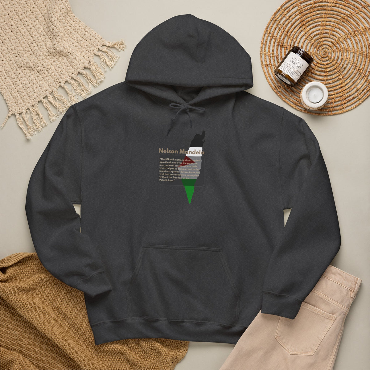 Hoodie - Nelson Mandela Quote & Palestine Flag Graphic