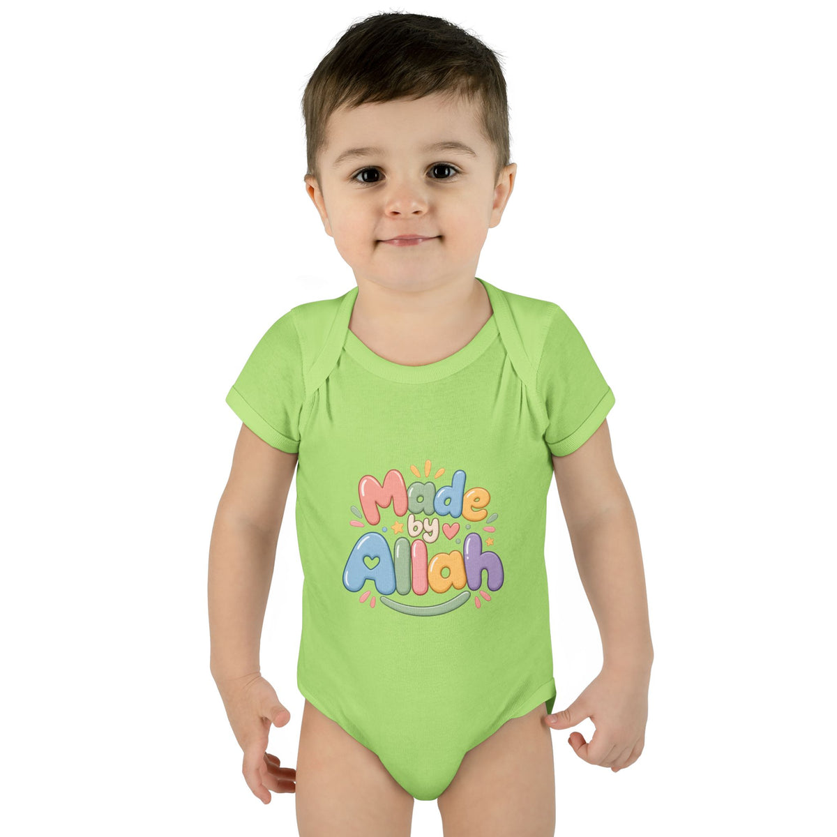 Made by Allah Baby Bodysuit — Pastel Islamic Newborn Onesie