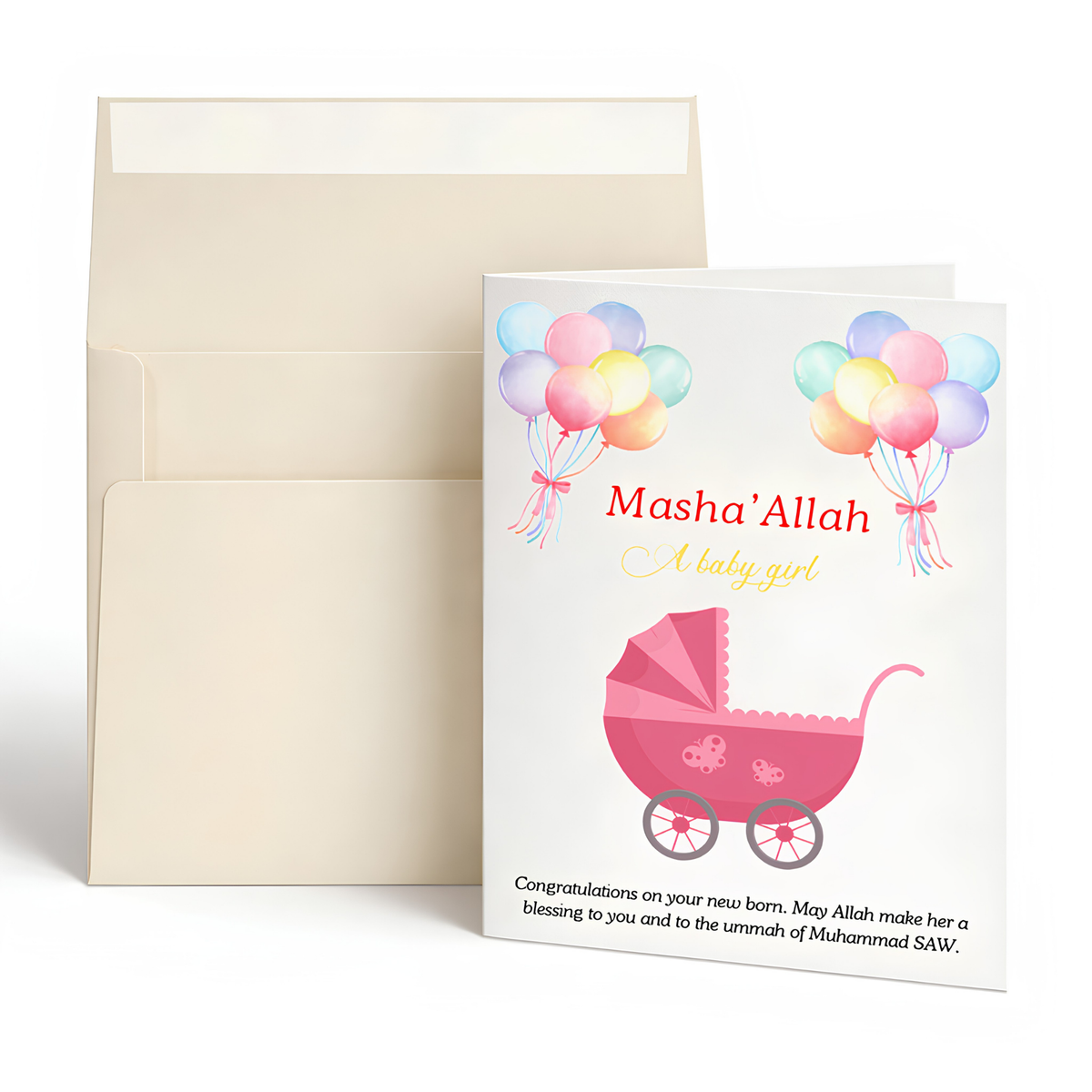 Islamic Baby Girl Greeting Card | Masha'Allah Newborn Du’a Card
