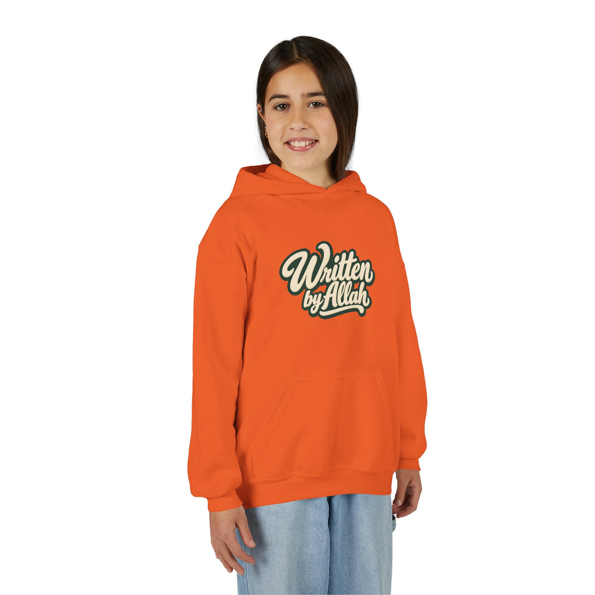 Youth Hoodie — "Written by Allah" Script Pullover for Muslim Kids