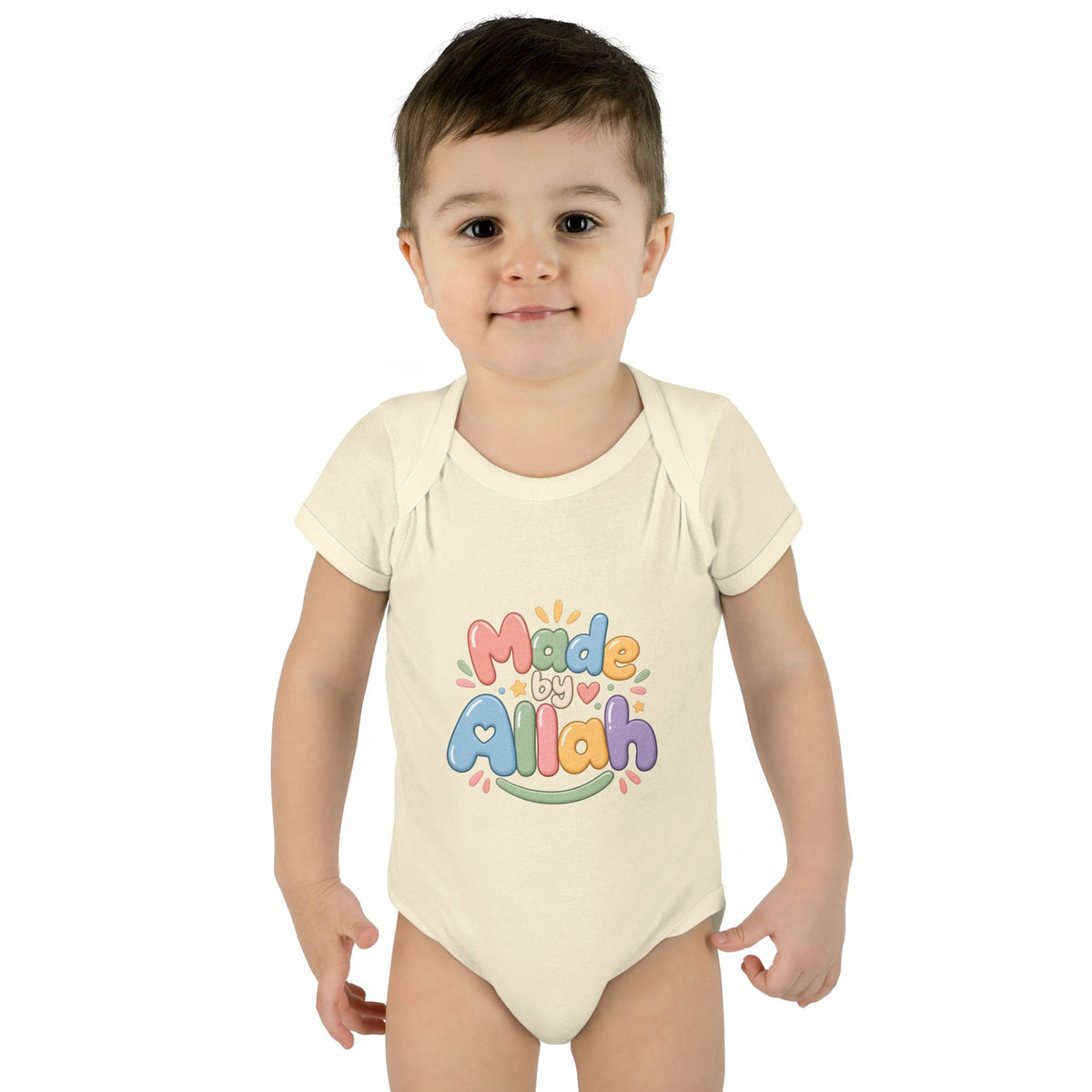 Made by Allah Baby Bodysuit — Pastel Islamic Newborn Onesie