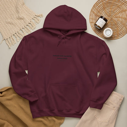 Minimal White Hoodie with "Indeed With Hardship Comes Ease" Text — Inspirational Comfort Pullover