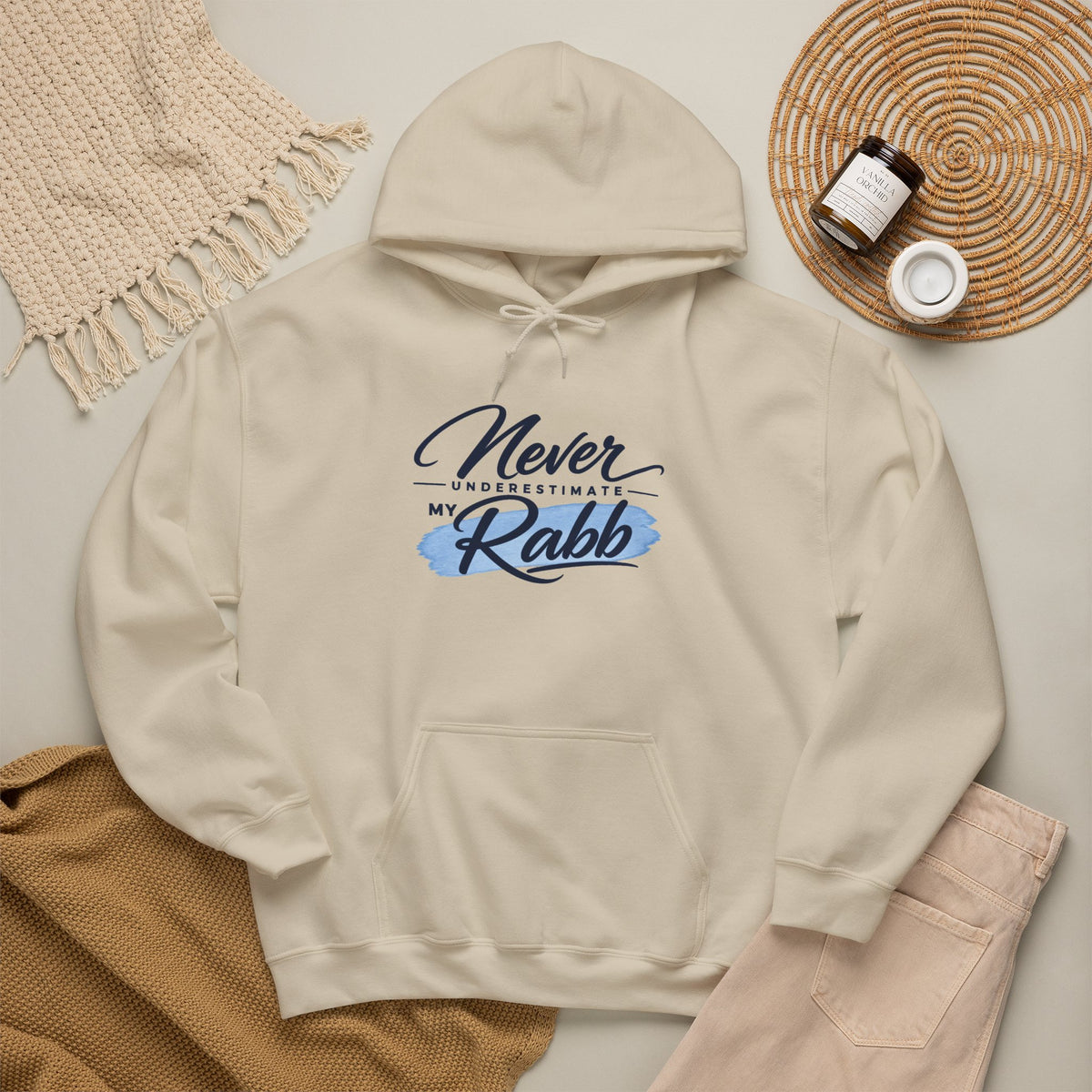 Never Underestimate My Rabb Hoodie — Inspirational Islamic Faith Sweatshirt