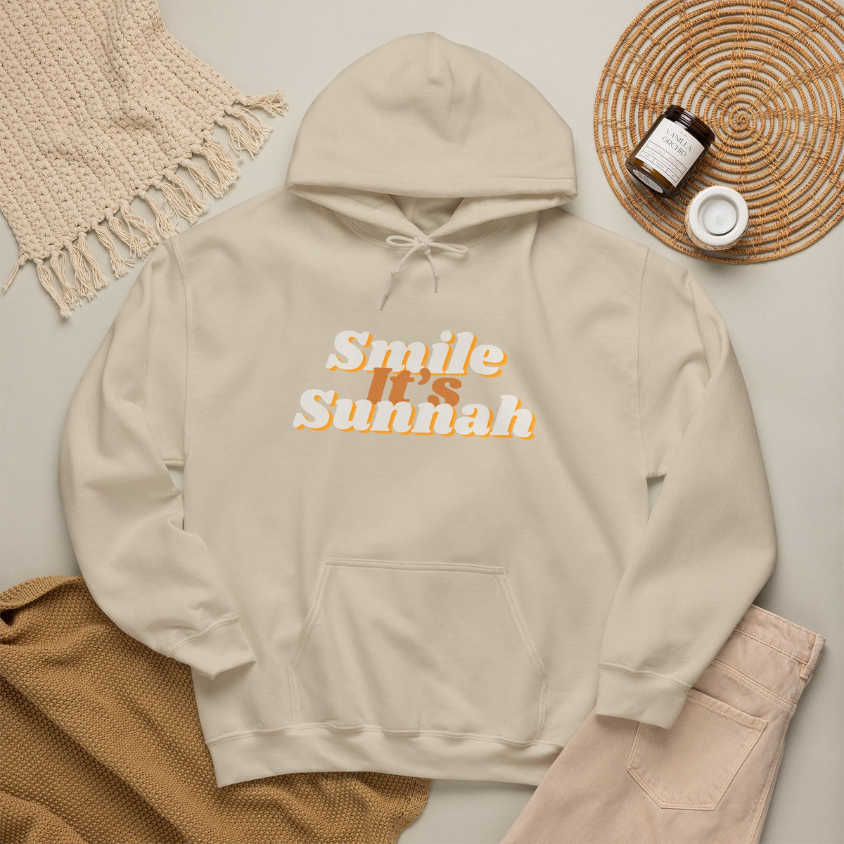Smile It's Sunnah Hoodie — Retro Yellow Script Hoodie