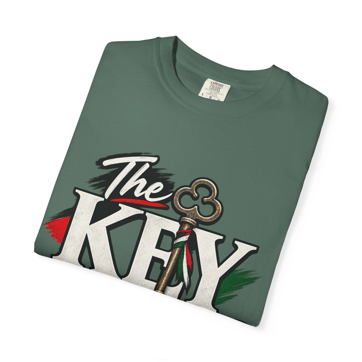 Key Still Fits T-Shirt — Vintage Key Graphic Tee with Red & Green Accents