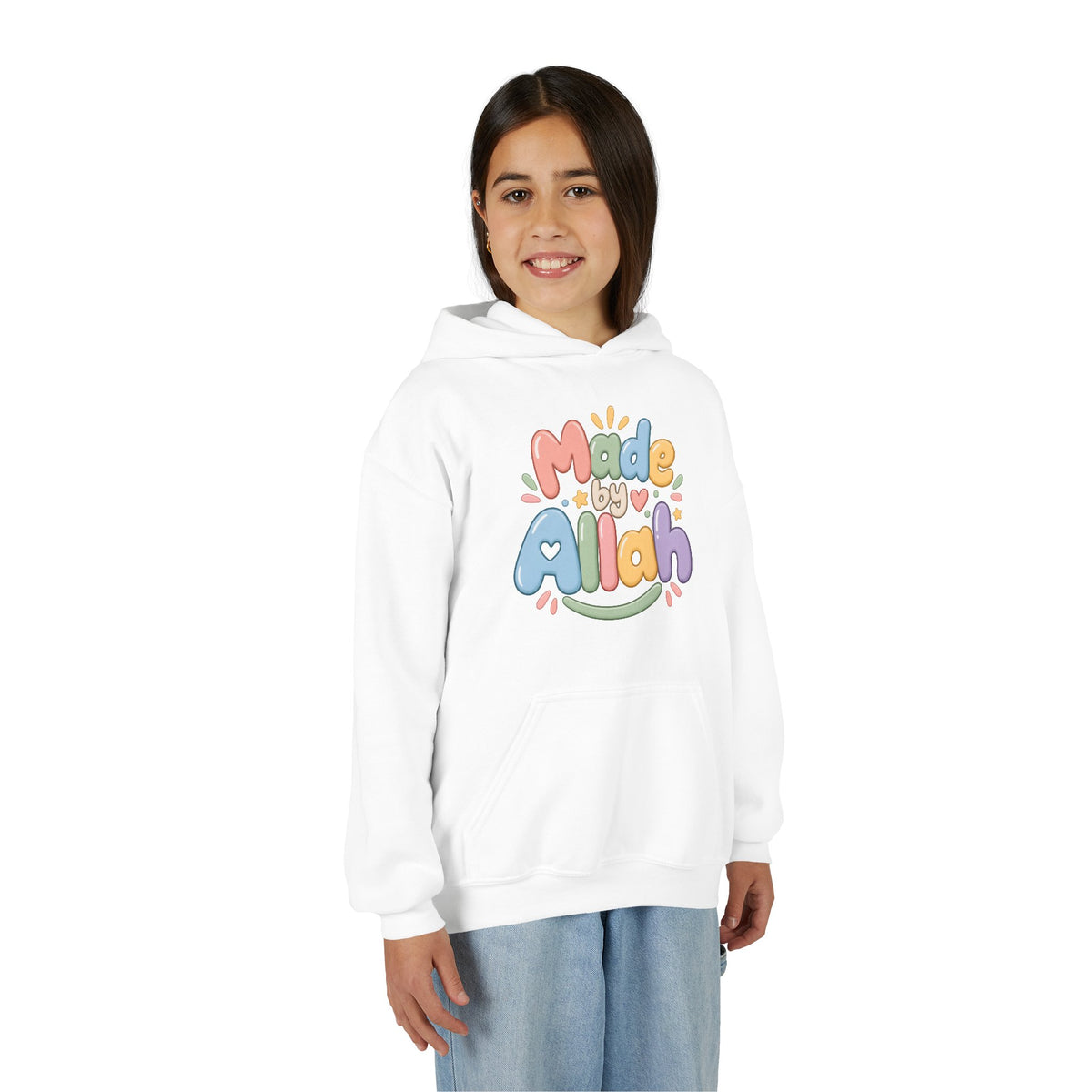 Youth Hoodie — "Made by Allah" Pastel Kids Islamic Pullover