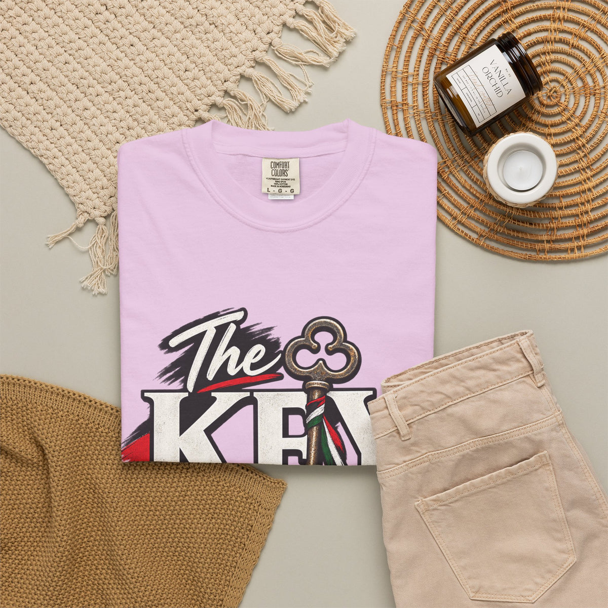 Key Still Fits T-Shirt — Vintage Key Graphic Tee with Red & Green Accents