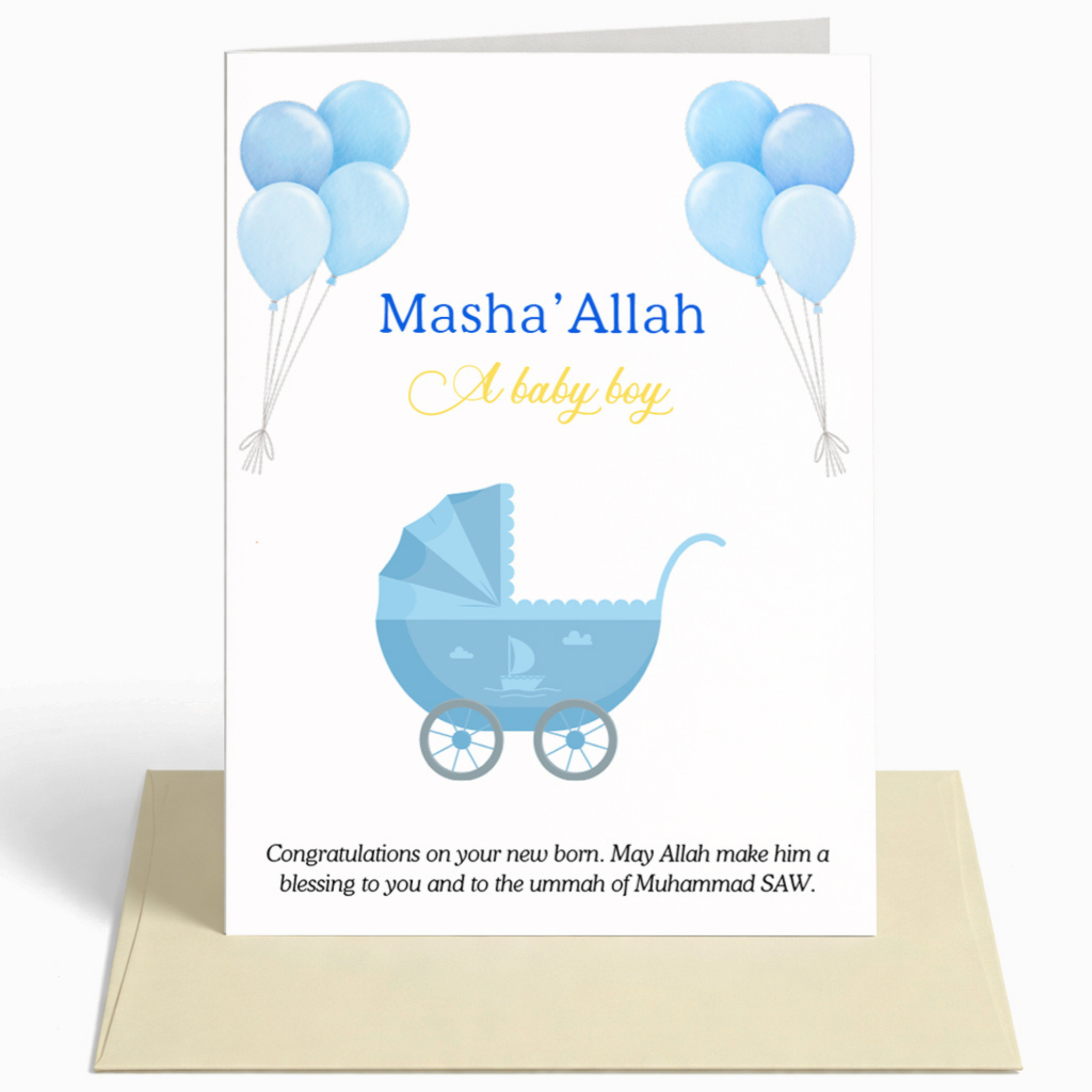 Islamic Baby Boy Greeting Card | MashaAllah Newborn Du’a Card
