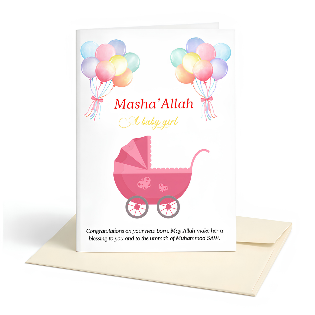 Islamic Baby Girl Greeting Card | Masha'Allah Newborn Du’a Card