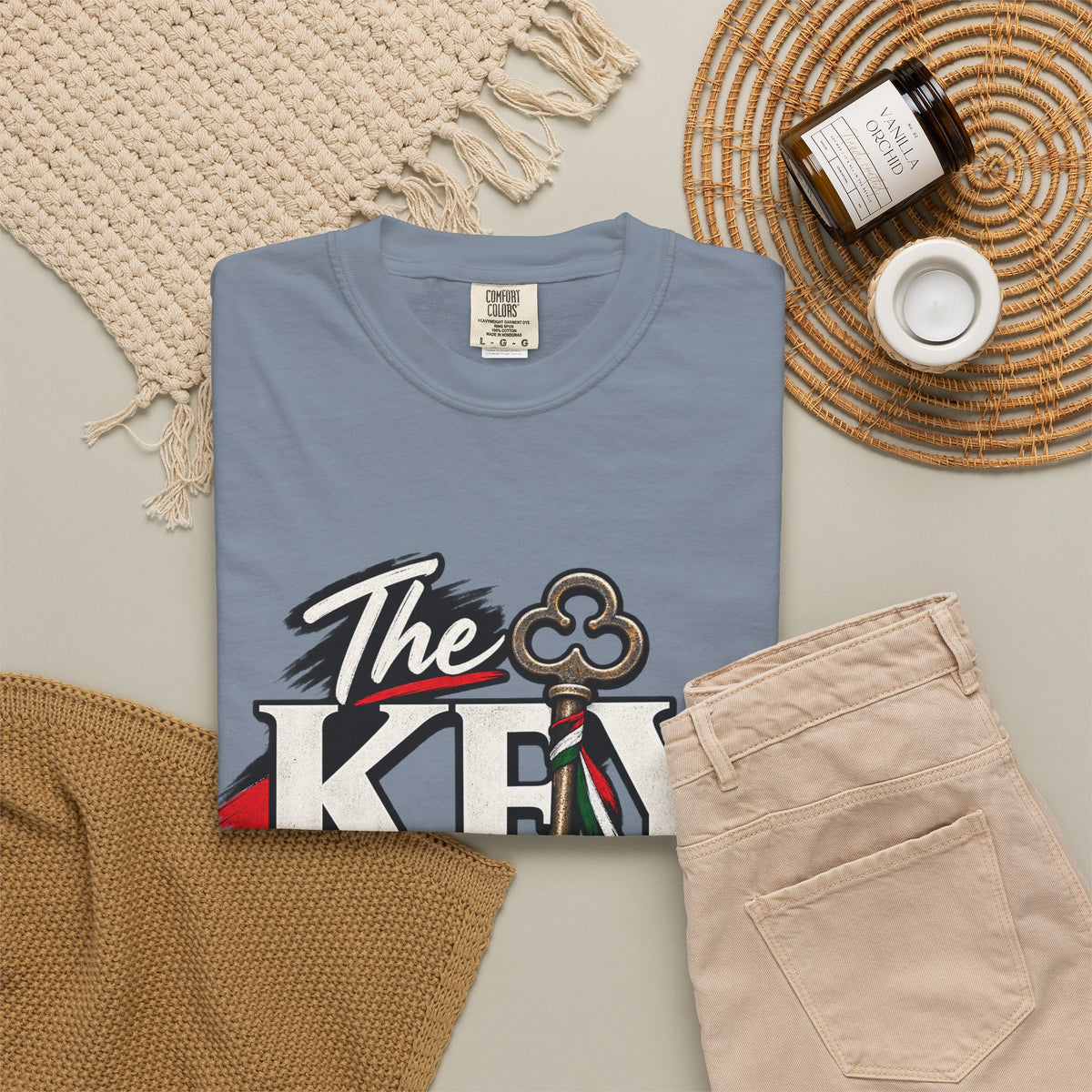 Key Still Fits T-Shirt — Vintage Key Graphic Tee with Red & Green Accents