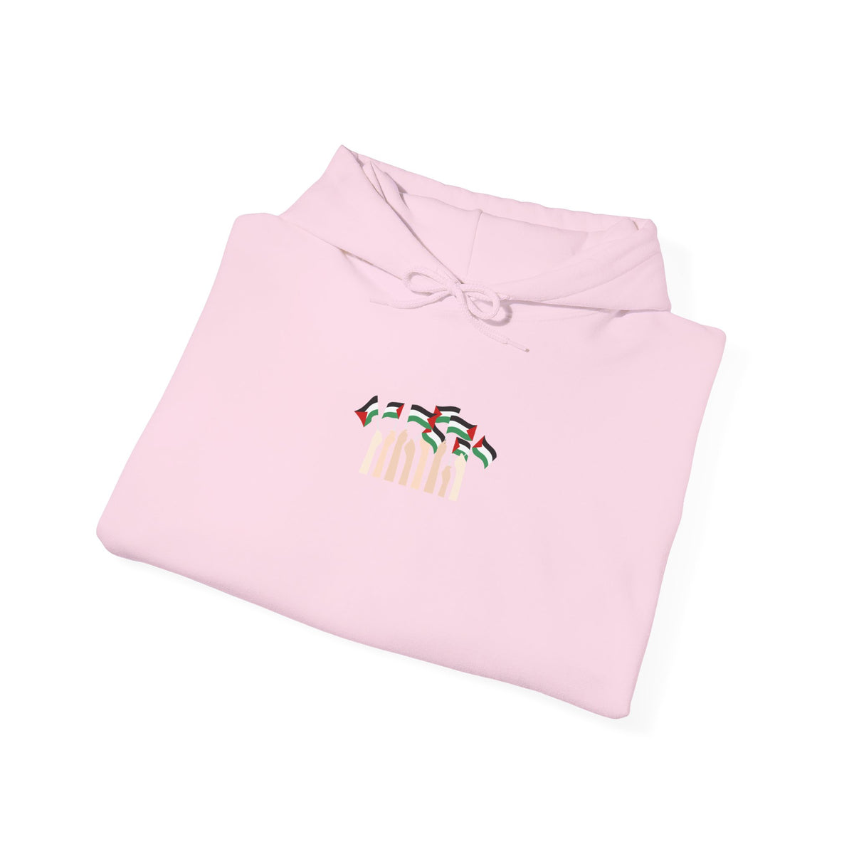 Minimal 'Calm' Palestine Flag Hoodie — Small Center Graphic