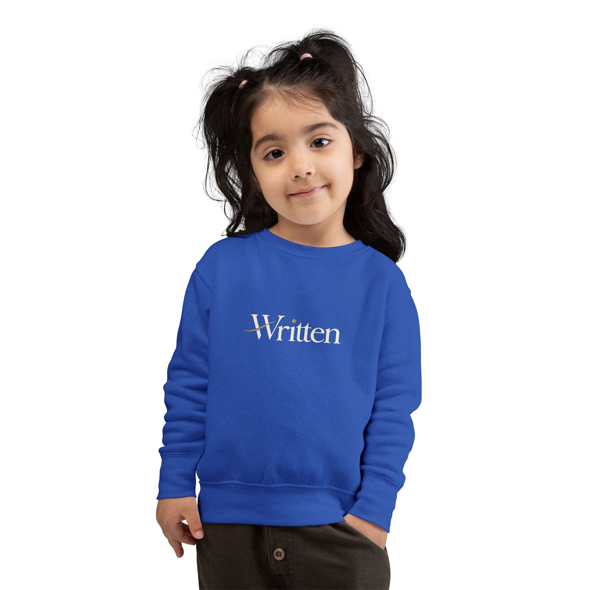 Toddler Sweatshirt - "Written" Minimalist Kids Crewneck, Cozy Gray Graphic Sweater for Little Readers & Writers