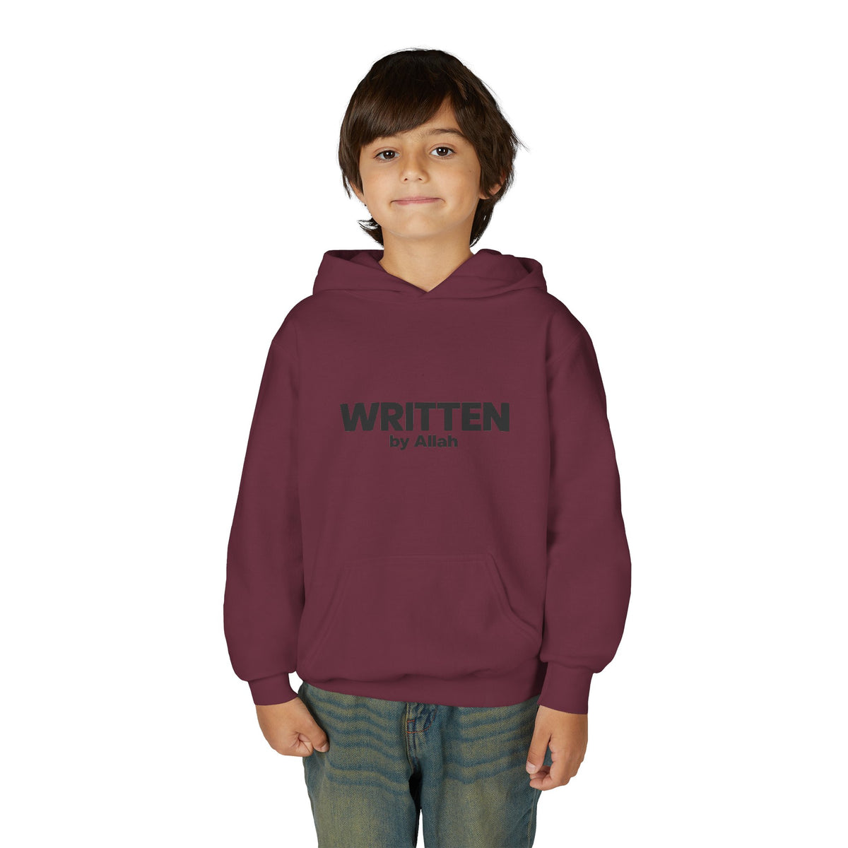 Youth Hoodie — "WRITTEN by Allah" Minimal Islamic Faith Pullover