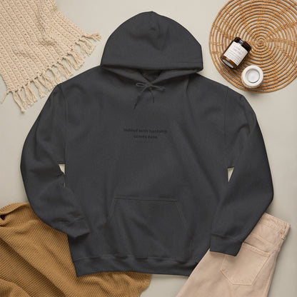 Minimal White Hoodie with "Indeed With Hardship Comes Ease" Text — Inspirational Comfort Pullover