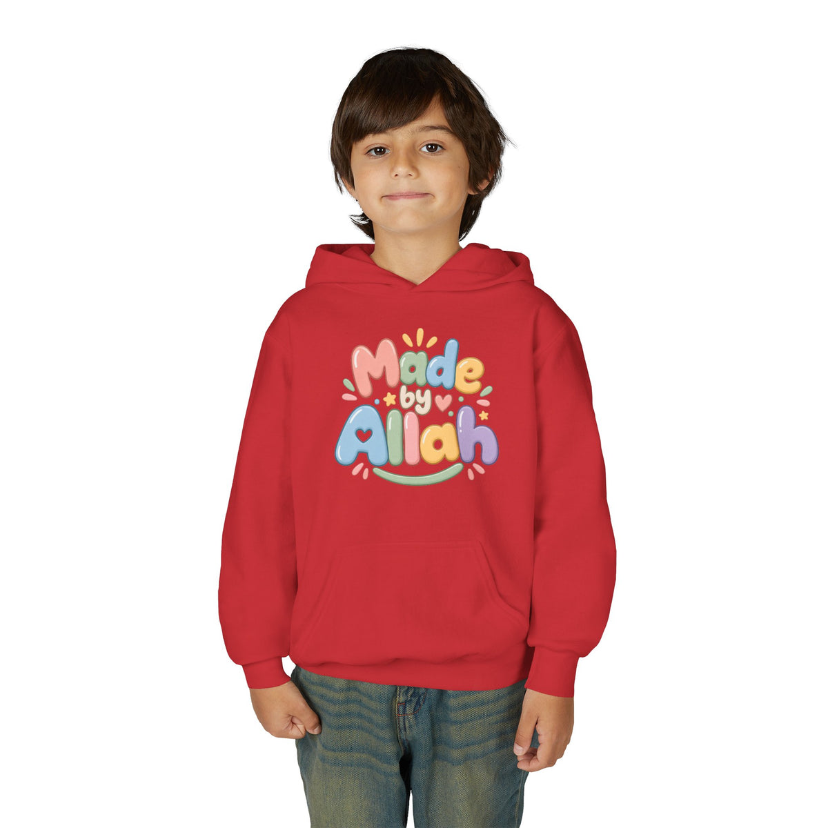 Youth Hoodie — "Made by Allah" Pastel Kids Islamic Pullover