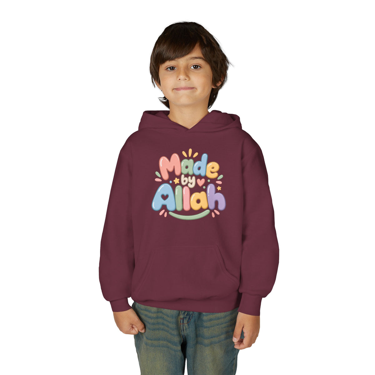 Youth Hoodie — "Made by Allah" Pastel Kids Islamic Pullover