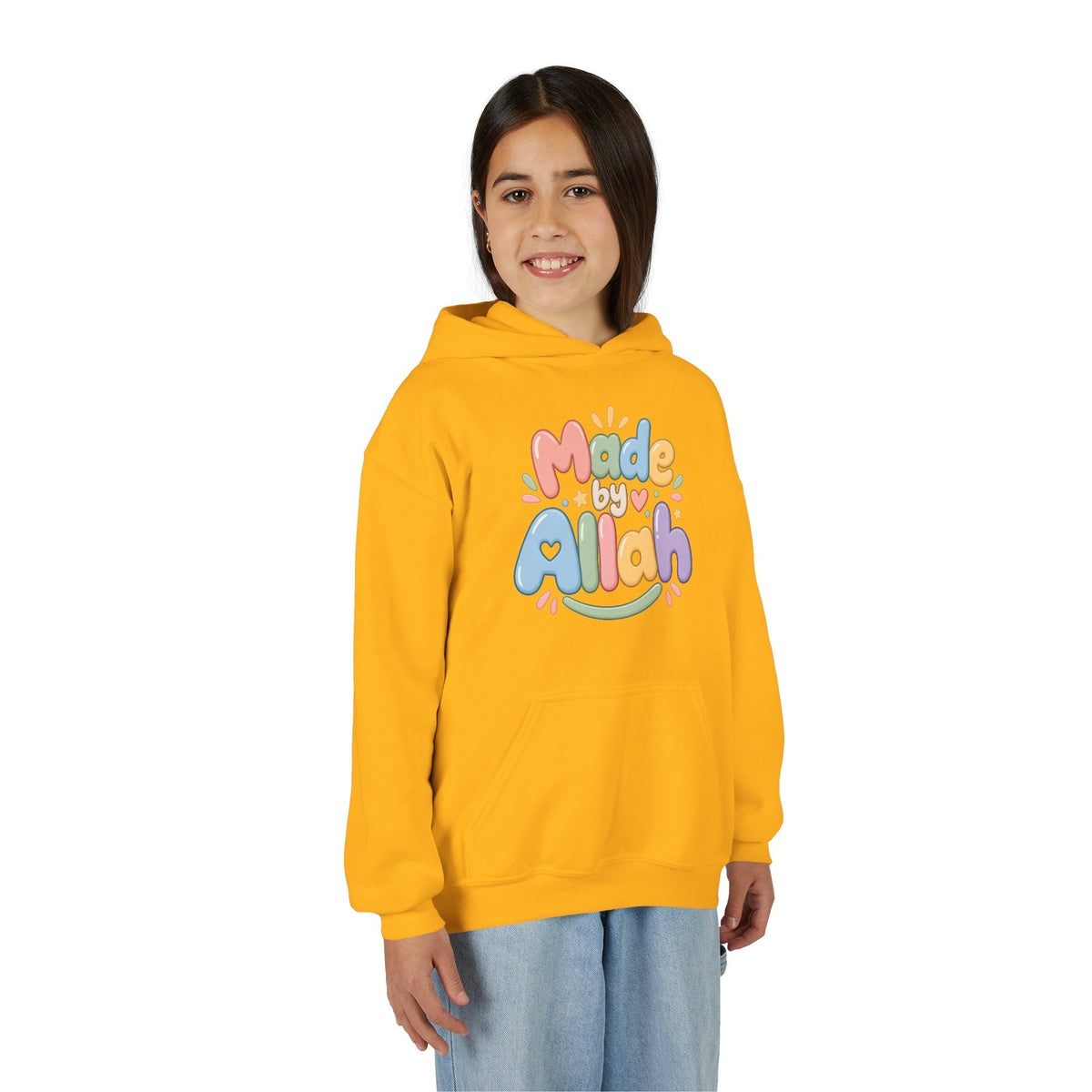 Youth Hoodie — "Made by Allah" Pastel Kids Islamic Pullover