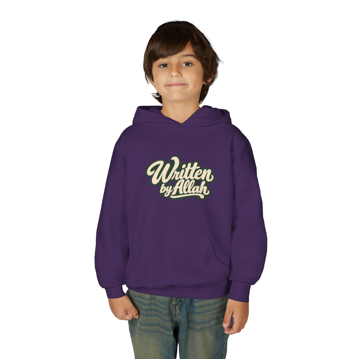 Youth Hoodie — "Written by Allah" Script Pullover for Muslim Kids
