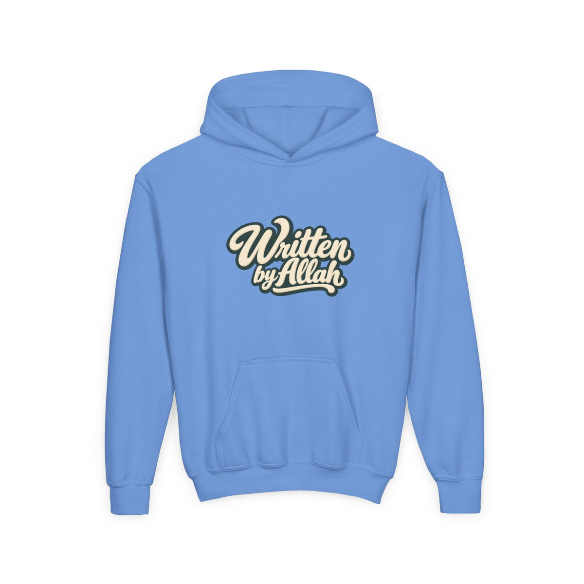 Youth Hoodie — "Written by Allah" Script Pullover for Muslim Kids