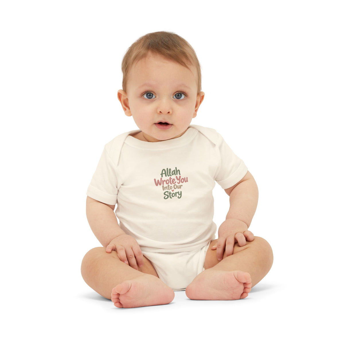 Infant Onesie "Allah Wrote You Into Our Story" – Muslim Baby Bodysuit