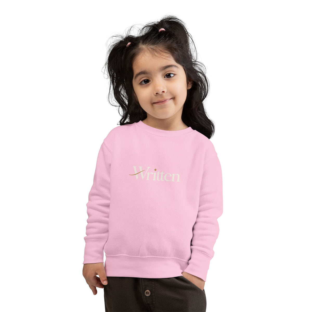 Toddler Sweatshirt - "Written" Minimalist Kids Crewneck, Cozy Gray Graphic Sweater for Little Readers & Writers